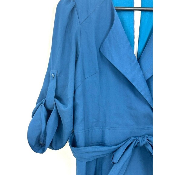 Maude Womens Size L Blue Mini Dress Faux Wrap Roll Tab Sleeves Lined Flowy U3 - Picture 6 of 12